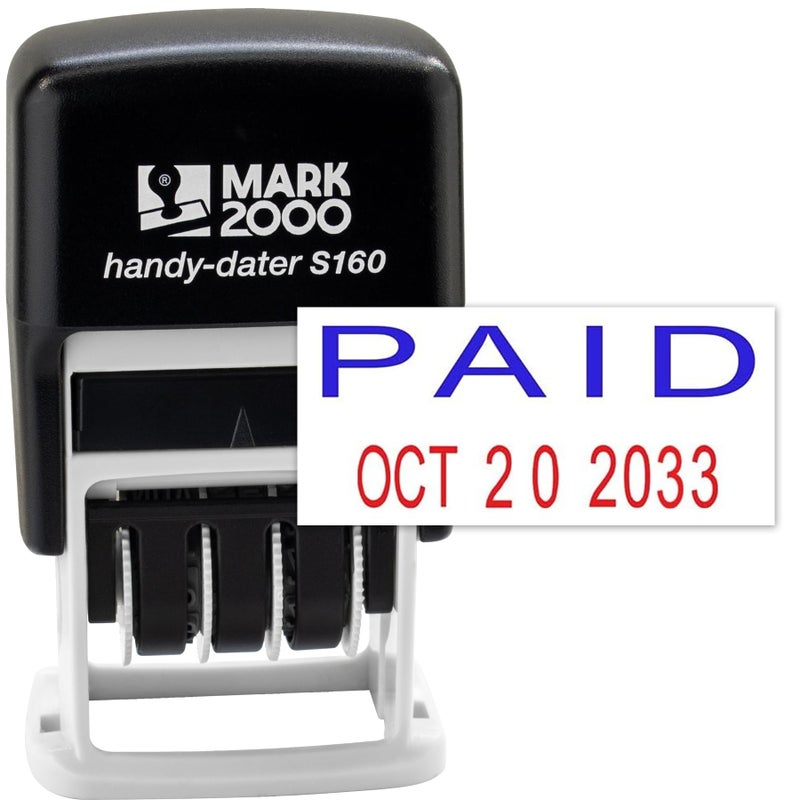 Rubber Stamp Creation Mark 2000 Self-Inking Rubber Date Office Stamp with Paid Phrase Blue Ink & Date RED Ink (Handy-Dater S160), 12-Year Band - Image 1